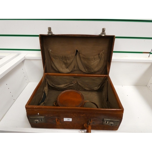 91 - Elliston and Cavell leather suitcase and a stud box.