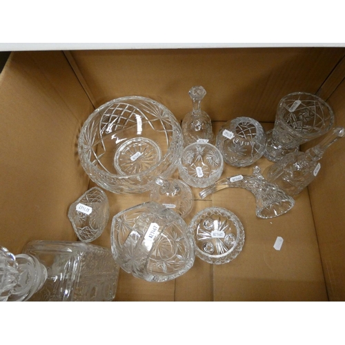 93 - Large box of crystal glassware to include decanters, bowls, etc.