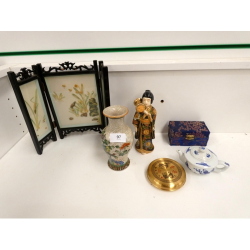 97 - Various oriental to include table screen, crackle glaze, figurine etc.