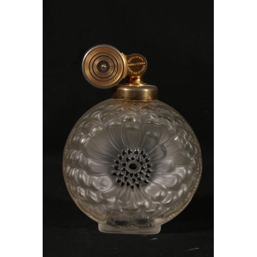 100 - Lalique of France frosted Dahlia perfume atomizer, signed to base, 14cm high.