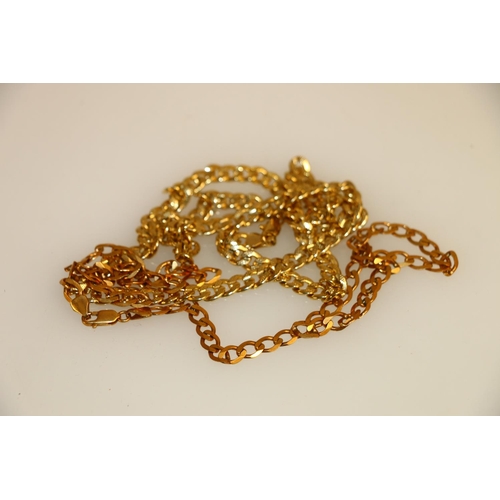 128 - 9ct gold flat link chain, 44cm, and bracelet, 30g gross, also an 18k gold necklace, 34g.