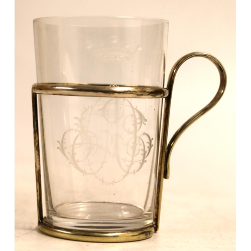 136 - PT Barnum: glass beaker engraved with the coronet of a baron and monogram 'AO', in electroplated hol... 