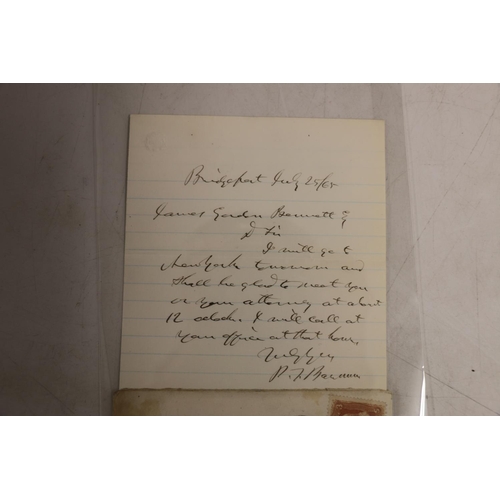 140 - PT Barnum: letter signed by PT Barnum, addressed to James Gordon Bennett, dated July 25/65, along wi... 