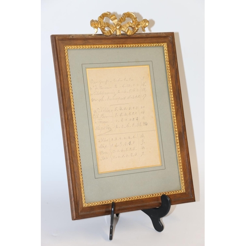 141 - PT Barnum: framed leaf of notepaper inscribed in pencil with scores of three rounds of a game for fo... 