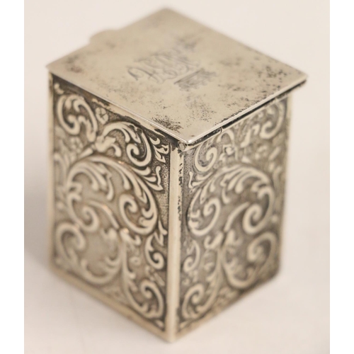 146 - PT Barnum: Edwardian miniature silver playing card box of pillar shape, the square top engraved with... 