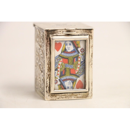 146 - PT Barnum: Edwardian miniature silver playing card box of pillar shape, the square top engraved with... 