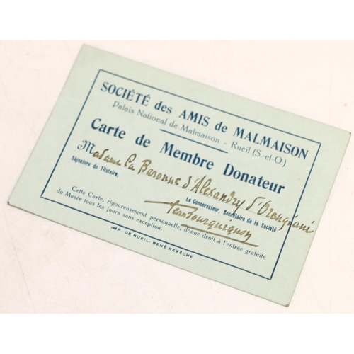 150 - PT Barnum: Société des Amis de Malmaison membership card, issued in the name of Madame La Baronne d'... 