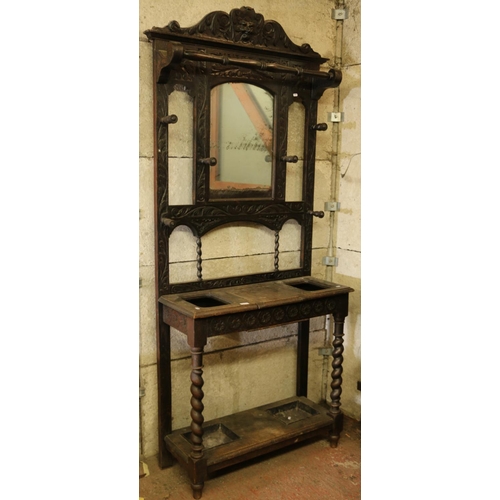 47 - Victorian carved oak hall stand.