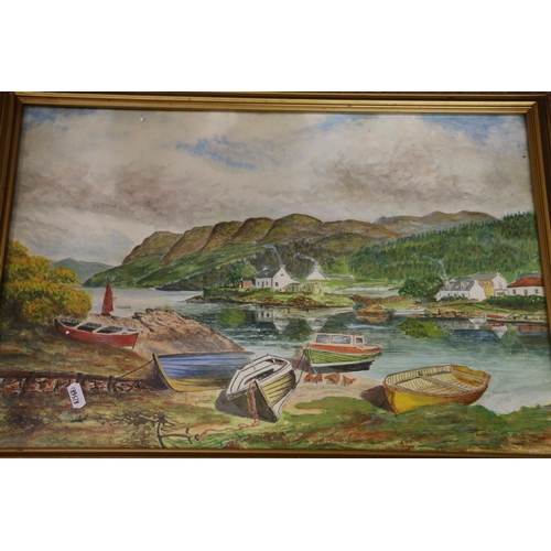 57 - G BARR, Harbour scene, watercolour, signed, 37cm x 54cm, and two unframed works.
