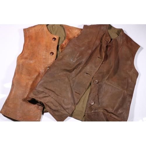 62 - Two leather vintage waistcoats.