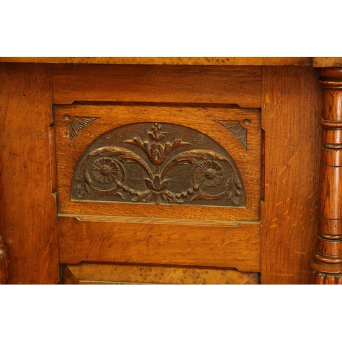 64 - Victorian burr walnut mirror-back sideboard, 216cm wide.