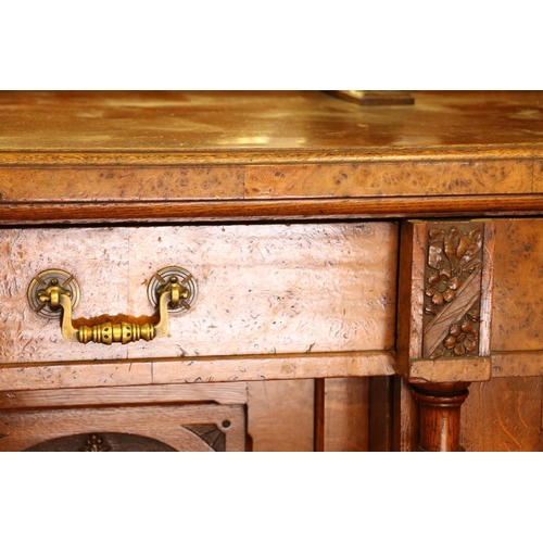 64 - Victorian burr walnut mirror-back sideboard, 216cm wide.