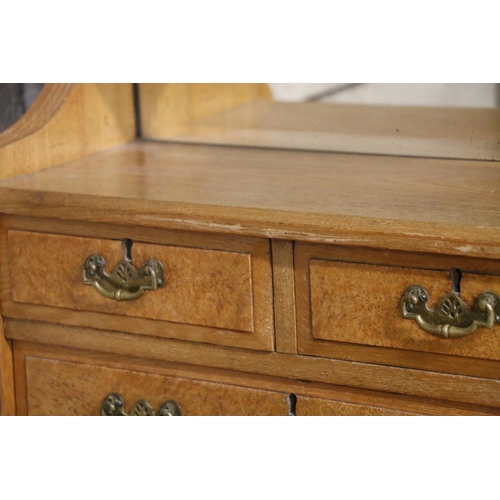 66 - Victorian burr walnut and oak dressing chest, on turned supports, 110cm.