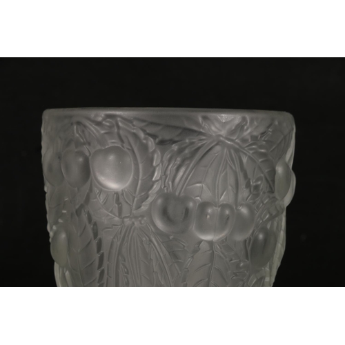 97 - Josef Inwald for Barolac glass, a frosted vase with cherry pattern, incorrectly signed to base 'R La... 