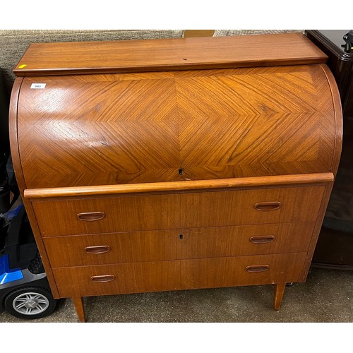 593 - Teak cylindrical writing bureau