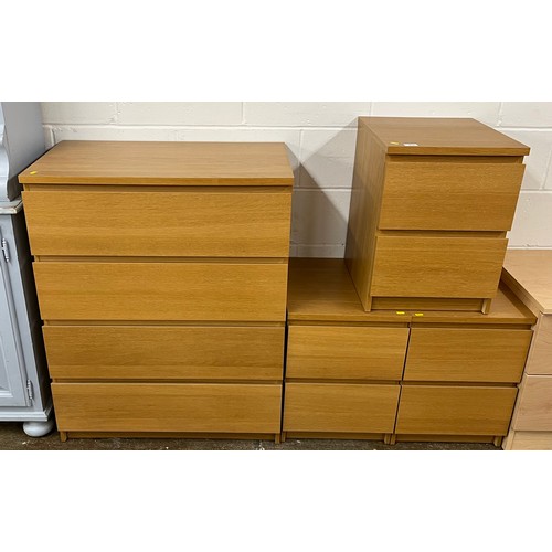 614 - Contemporary four piece bedroom set, four drawer dresser and three bedside units