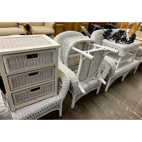 618 - Six piece white rattan garden set