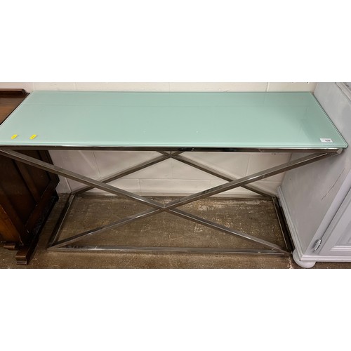 620 - Contemporary chrome glass topped hall table