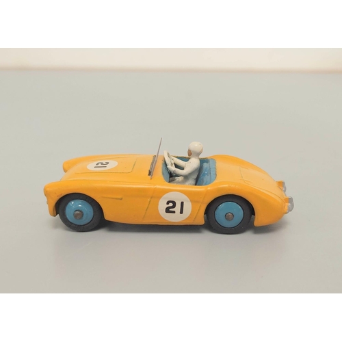 33 - Dinky. 109 Austin Healey racecars to include a '100' Sports, yellow/blue interior, blue hubs, racing... 