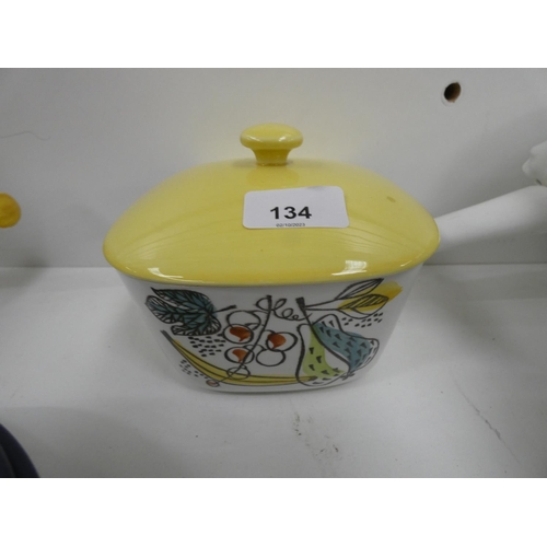 134 - Collection of of Swedish cookware to include two Rorfrand 1960's saucepans and tea pot.