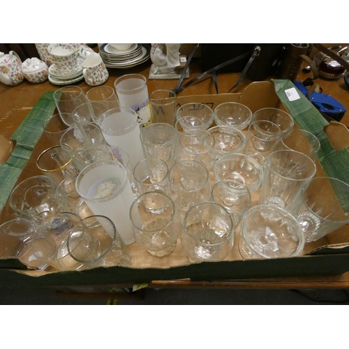 181 - Large box of vintage and modern glassware.