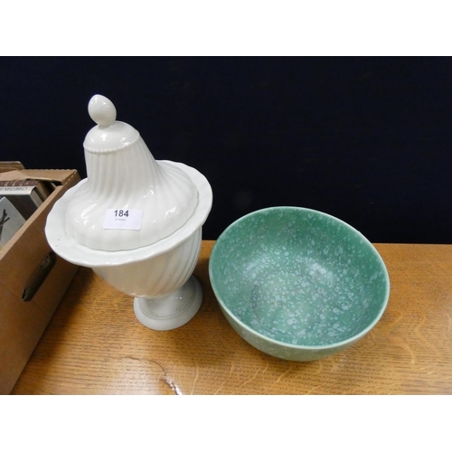 184 - Empire ware green bowl and Elaine Goddard lidded urn.