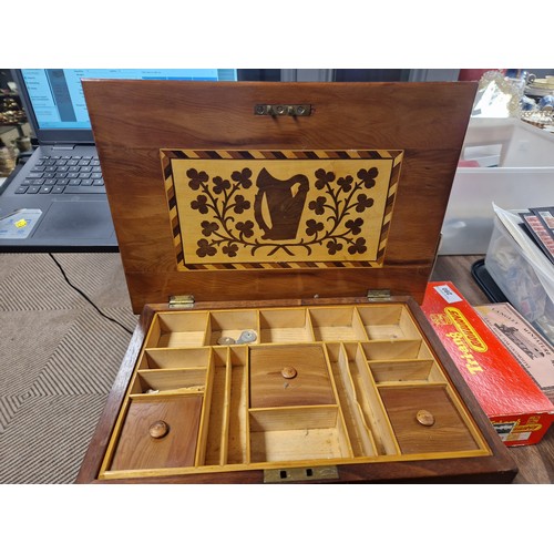 216 - Wooden marquetry Irish design sewing box