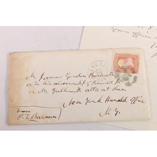 140 - PT Barnum: letter signed by PT Barnum, addressed to James Gordon Bennett, dated July 25/65, along wi... 