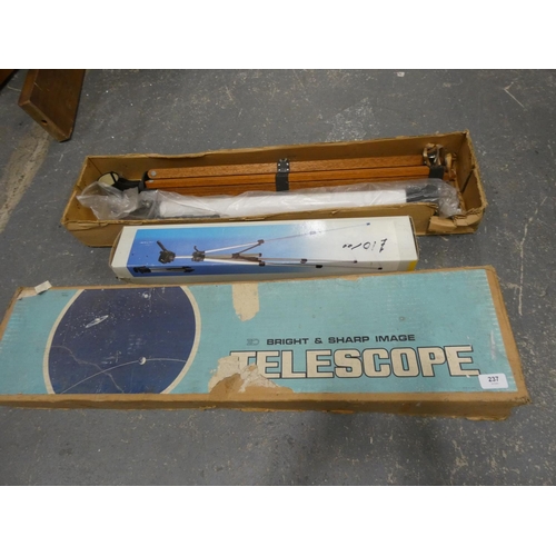 237 - Boxed vintage telescope and camera tripod.