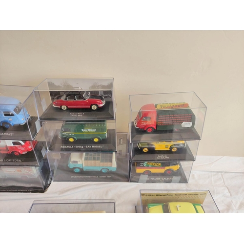 46 - Group of unattributed Spanish die-cast model cars and good's vehicles in perspex cases to include Op... 