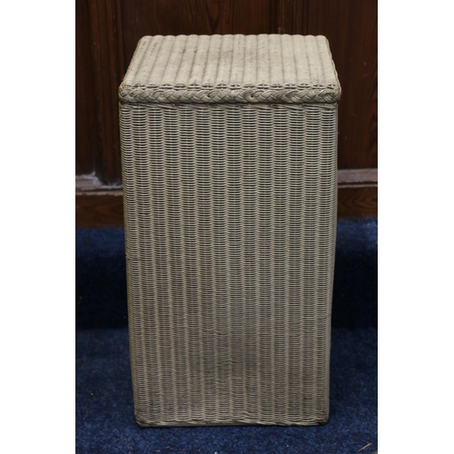 766 - Lloyd Loom square section linen basket, with 'Lusty' plaque, 54cm high.