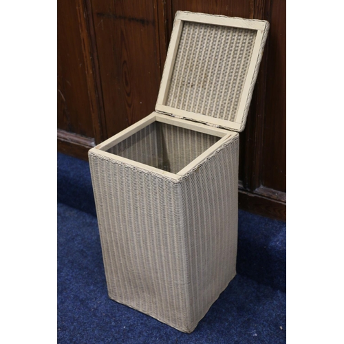 766 - Lloyd Loom square section linen basket, with 'Lusty' plaque, 54cm high.