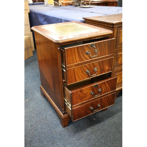 776 - Reproduction mahogany two drawer filing cabinet, with leather top and swan neck handles, 77cm high.&... 