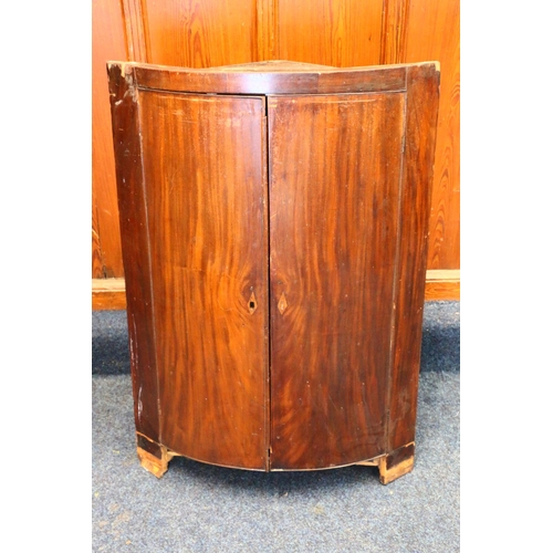 784 - Antique demi- lune mahogany corner cupboard with double doors, 99cm high.  