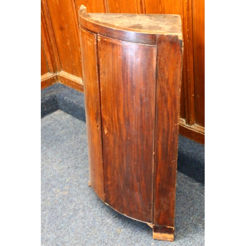 784 - Antique demi- lune mahogany corner cupboard with double doors, 99cm high.  