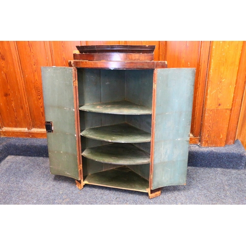 784 - Antique demi- lune mahogany corner cupboard with double doors, 99cm high.  