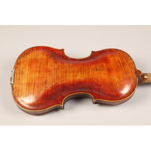 380 - Violin of the Stainer School, repairers signature on inner back dated 1806, length of back 35.4cm, o... 