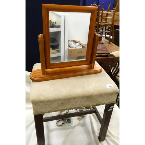 201 - Antique footstool and tabletop mirror.