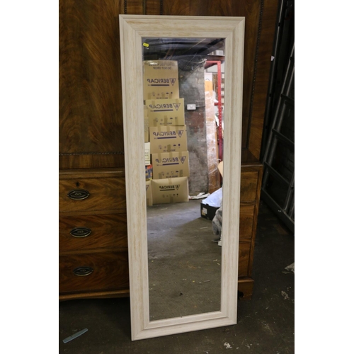 832 - Wall mirror with rusticated white frame, 158 x 58cm.