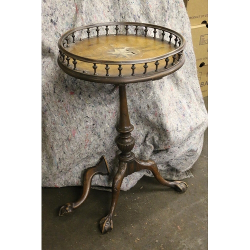 850 - 19th century tripod table with gallery top, 67cm, (A/F)