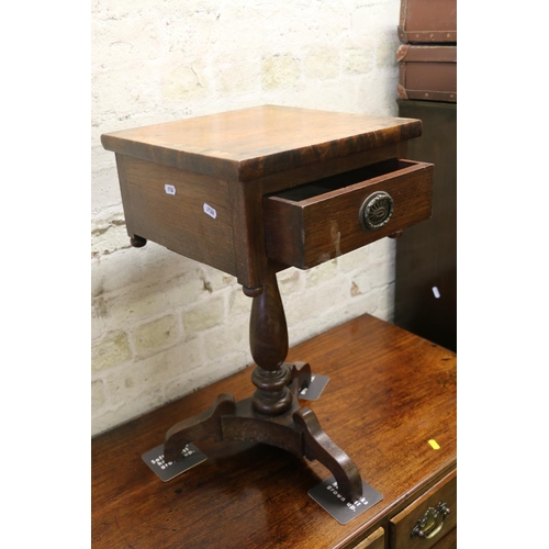 855 - 19th century mahogany work table with crossbanded top, 56cm.