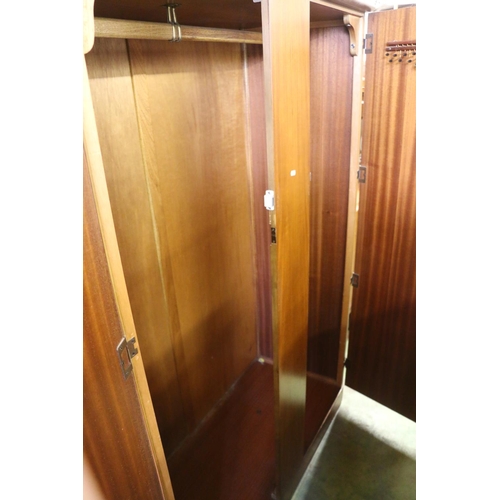 858 - Homeworthy teak two door wardrobe, 180 x 123 x 55cm, also chest of drawers and dressing table.