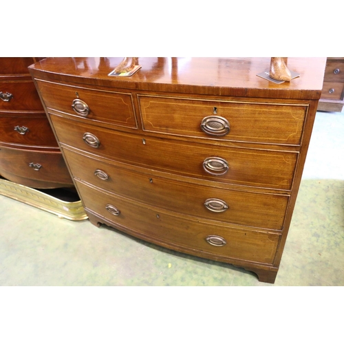 867 - 19th century mahogany and inlaid bowfront chest, 94 x 106 x 60cm.