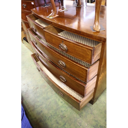 867 - 19th century mahogany and inlaid bowfront chest, 94 x 106 x 60cm.