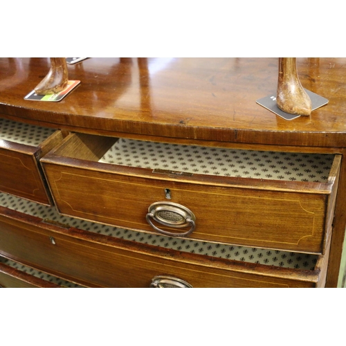 867 - 19th century mahogany and inlaid bowfront chest, 94 x 106 x 60cm.