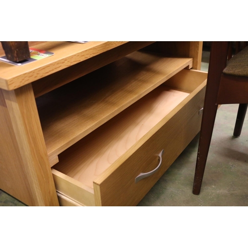 755 - Oak low side table with recess above single drawer, 50 x 96 x 40cm.