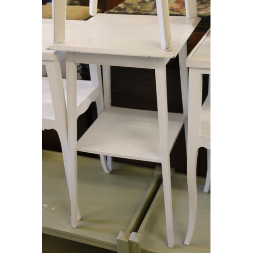 759 - Group of five white painted tables and stool.