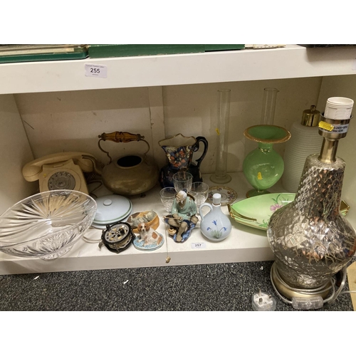 257 - Luster lamp, glass bowl, fishing reel, etc.