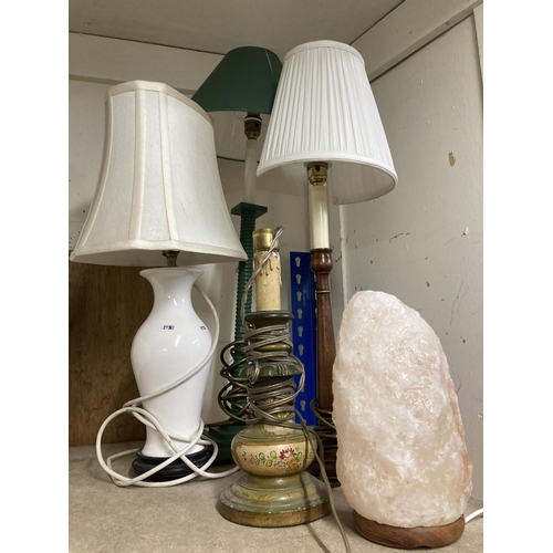 287 - Group of five lamps including salt lamp.