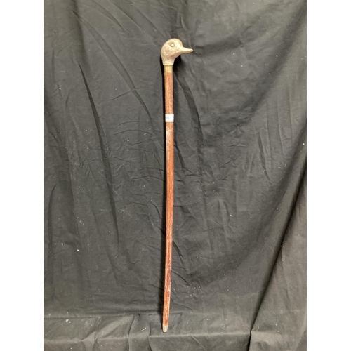 321 - Walking stick with finely carved bone duck head, 90cm.